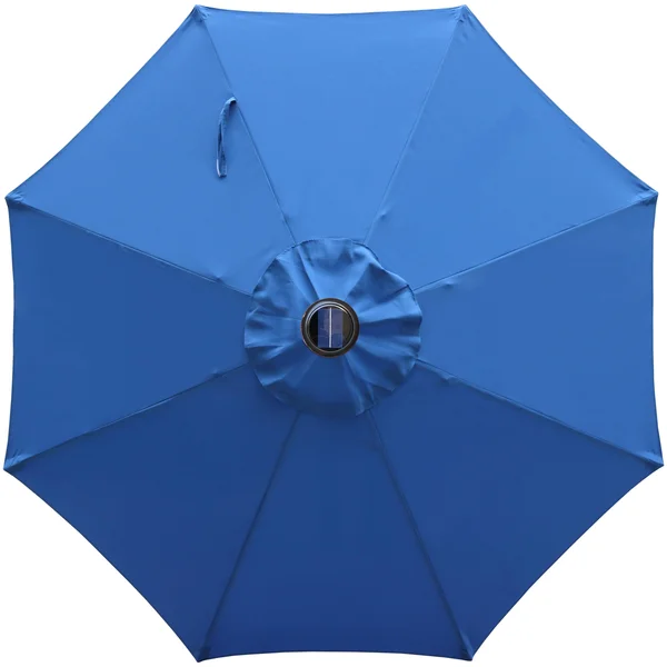 Maypex 9 ft. Steel Market Crank and Tilt Round Solar Light Patio Umbrella in Black and White