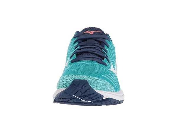 Mizuno Wave Rider 22 Knit (Peacock Blue/Fiery Coral) Women's Running Shoes