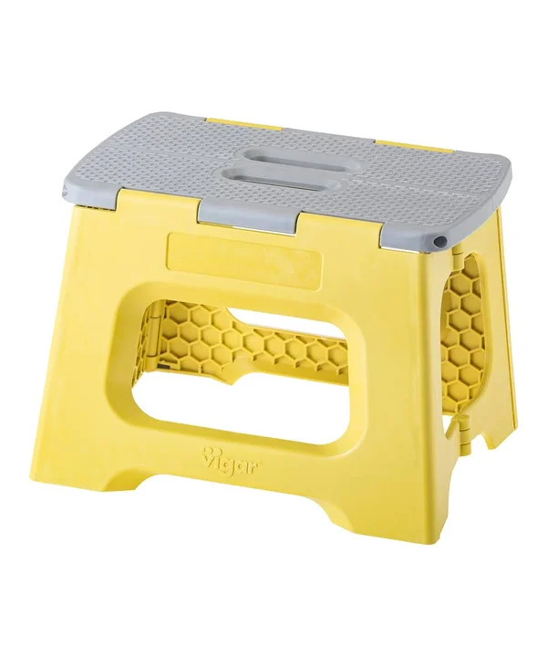 Vigar Compact Foldable Stool - 9 Inches, Lightweight, 330-Pound Capacity Non-Slip Folding Step Stool for Kids and Adults, Mustard
