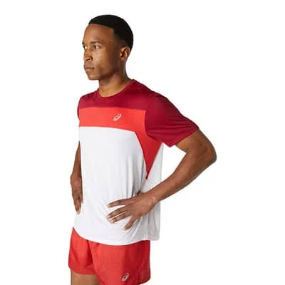 Asics Race Short-Sleeved T-Shirt White Maroon Coral - XL