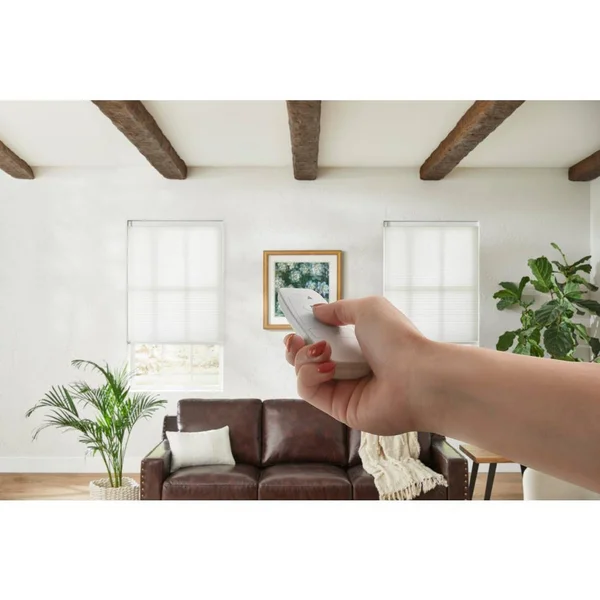 Home Decorators Collection White Cordless Light Filtering Motorized Cellular Shade with Remote Control-57 in. W x 72 in. L, Whis