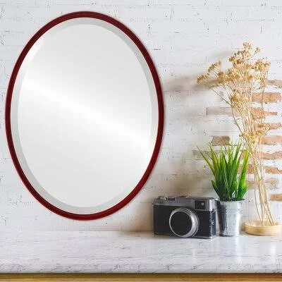 Javion Framed Oval Mirror - Rubbed Black Ivy Bronx Finish: Black Cherry, Size: 19.12x22 H x 25.12x22 W