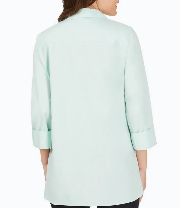 Foxcroft Pandora Solid Non-Iron Pinpoint Oxford Button Front Wing Collar Neck 34 Sleeve Tunic, Womens, 16, Autumn Ivy
