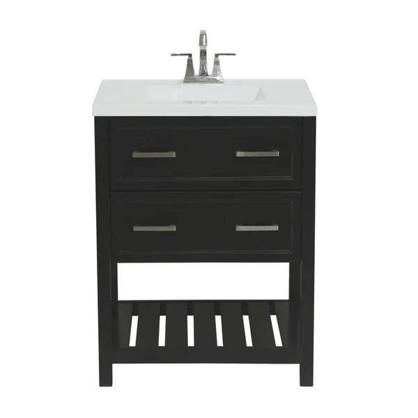 Milan Bath Vanity with Cultured Marble or Quartz Stone Top (Color: Gray - Vanity Top: Quartz Galaxy White, Size: 25x22)