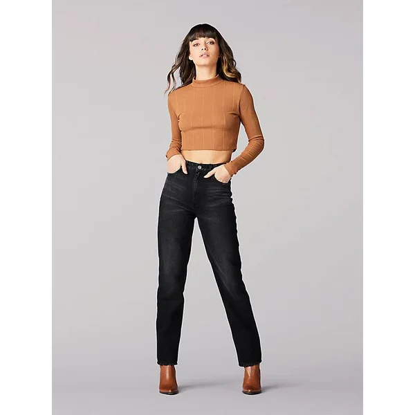 Lee Vintage Modern High Rise Straight Leg Ankle Jeans Washed Black 24