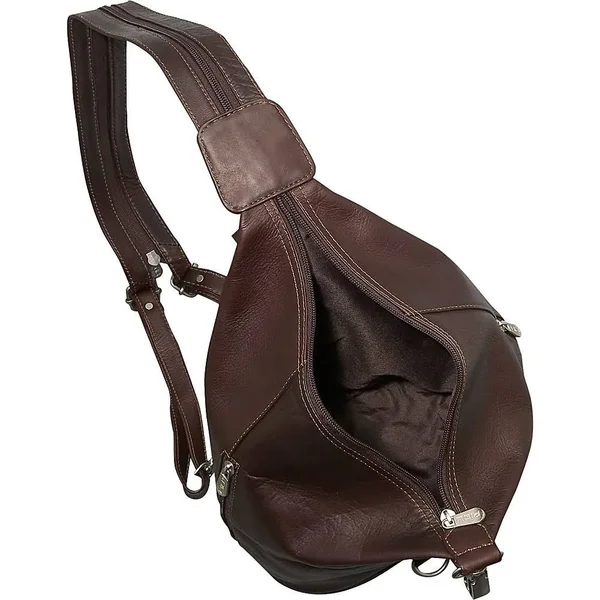 Piel Leather Three- Zip Hobo Sling Chocolate