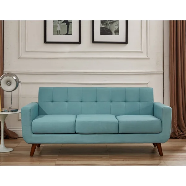 U.S. Pride Furniture Grace Rainbeau Linen Upholstered Tufted Mid-Century Sofa - Eton Blue