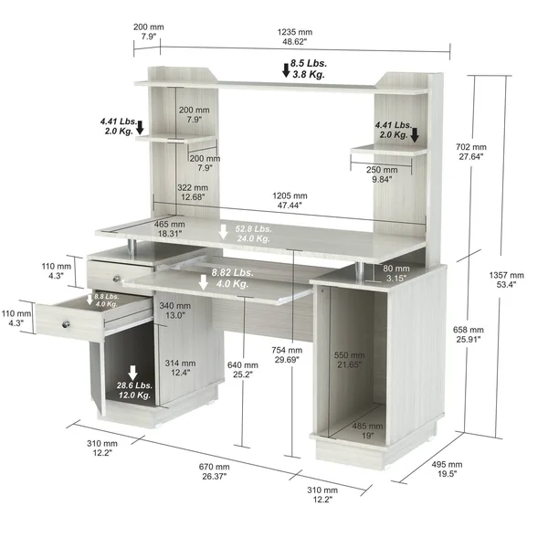 Inval Computer Work center/Credenza with Hutch - Laricina White