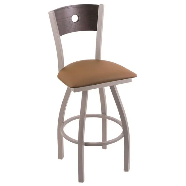 Holland Bar Stool XL 830 Voltaire Anodized Nickel Swivel Stool with Dark Cherry Oak Back and 36x22 Allante Beechwood Seat