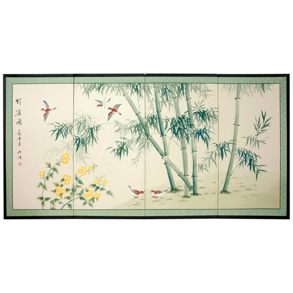 Oriental Furniture 36x22 Bamboo and Five Birds