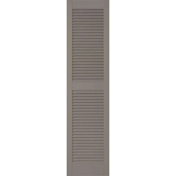12 inchw x 33 inchh Lifetime Vinyl, Custom Straight Top Center Mullion, Open Louver Shutters, Clay