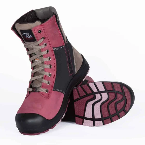 8x22 Steel Toe Work Boots for Women, with Zipper - PF368 (Choose Your Color: Pink, Choose Your Size: 12)