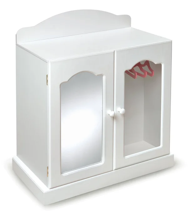 Badger Basket White Mirrored Doll Armoire with 3 Baskets and 3 Hangers