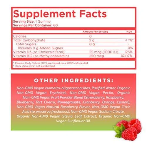 MaryRuth Organics Vegan Vitamin D3+B12 Gummy (Sugar Free) Plant-Based by MaryRuth&s, Made w/Organic Ingredients Non-GMO Gluten
