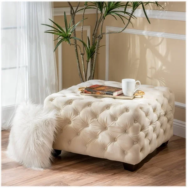 Noble House Jaymee Ivory Velvet Ottoman