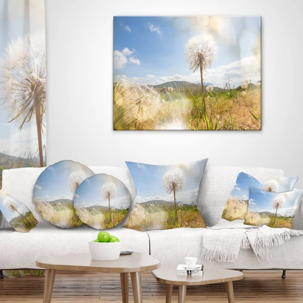 Design Art &Blooming Dandelion Under Bright Sky& Photographic Print on Wrapped Canvas - Size: 30 inch x 40 inch, White