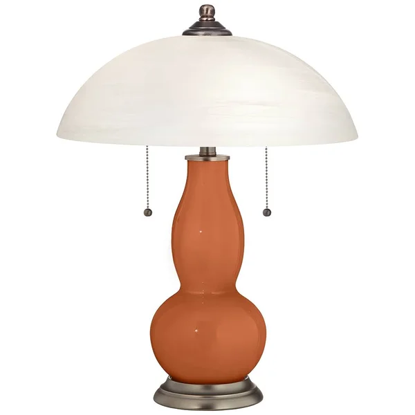Color + Plus Robust Orange Gourd-Shaped Table Lamp with Alabaster Shade