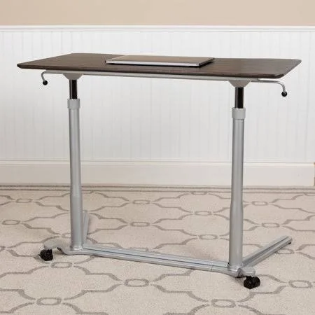 Sit-Down, Stand-Up Wood Grain Ergonomic Computer Desk - Standing Desk, Size: 37.375W x 20.5D x 29 - 40.75H, Brown