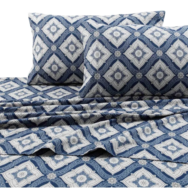 Tribeca Living Flannel Damask Printed Extra Deep Pocket Sheet Set - Assorted - Queen