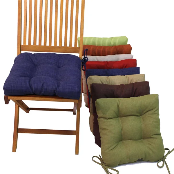 Blazing Needles 16 in. Square Outdoor Chair Cushions with Ties - Set of 4, Blue