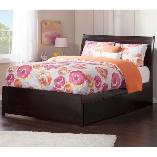 Atlantic Furniture Portland Espresso Full Platform Bed with Matching Foot Board with Twin Size Urban Trundle Bed - Brown