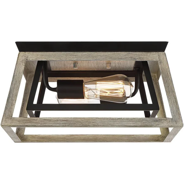 Possini Euro Design Farmhouse Ceiling Light Flush Mount Fixture Whitewashed Wood Black 14x22 Wide Open Box Bedroom Kitchen Hallw
