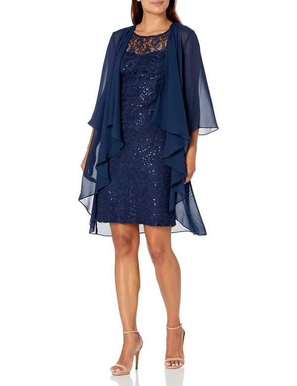 Ignite Evenings Sequin Lace Jacket Dress - 8