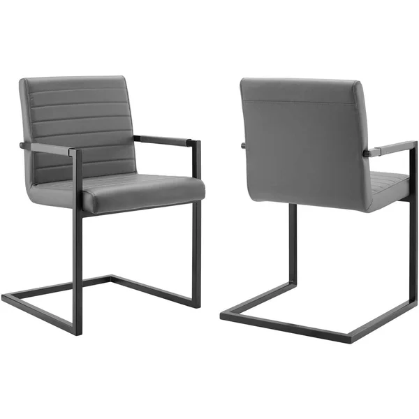 Savoy Vegan Leather Dining Chairs Set of 2 Gray Modway