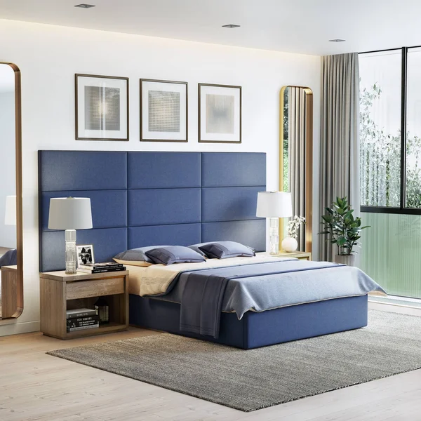 4pk Full/King Edison Upholstered Wall Panels Customizable Headboard Linen Blue - Eco Dream