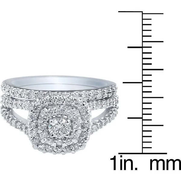 Pompeii3 1 1/10ct Cushion Halo Diamond Engagement Wedding Ring Set 10K White Gold - Size 4.5