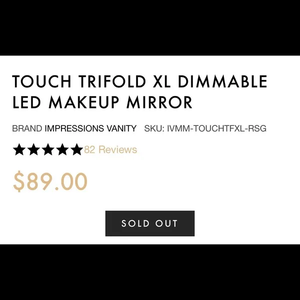 Impressions Vanity Company Touch Trifold XL Rose Gold Makeup Mirror.