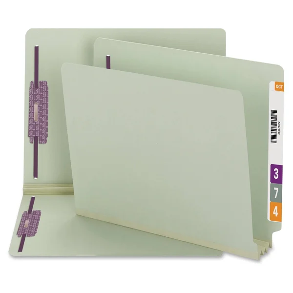 Smead 3x22 Expansion Folder, Two Fasteners, End Tab, Letter, Gray Green, 25/Box