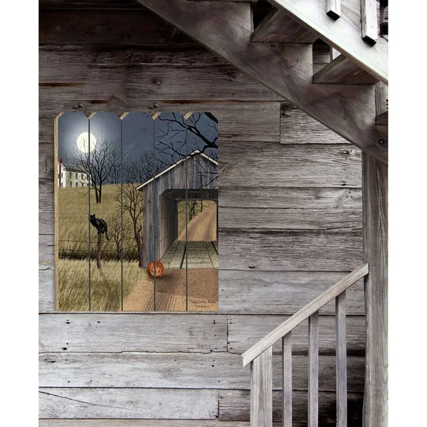 Sleepy Hollow Bridge by Billy Jacobs Printed on Wood Picket Fence Wall Art- Blue