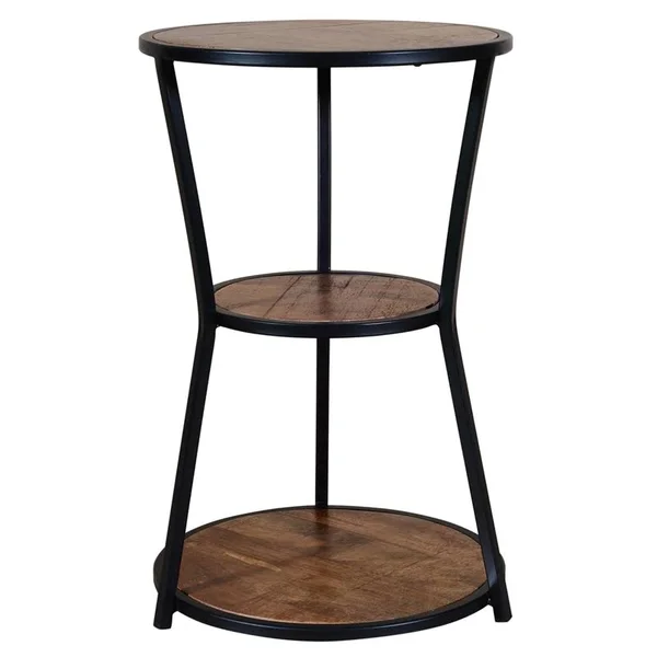 Powell Elton Metal and Wood Three Tier Side Table in Black - PCYMX270