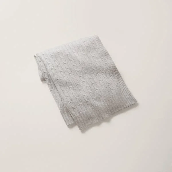 Ralph Lauren Cable Cashmere Throw Blanket - Heather Gray