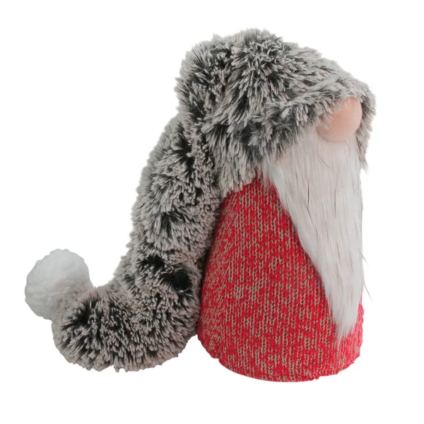 16x22 Red - Grey and White Long Fluffy Hat Gnome Christmas Decoration