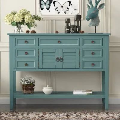 MADELEINE 45.3x22 Console Table Beachcrest Home Color: Blue