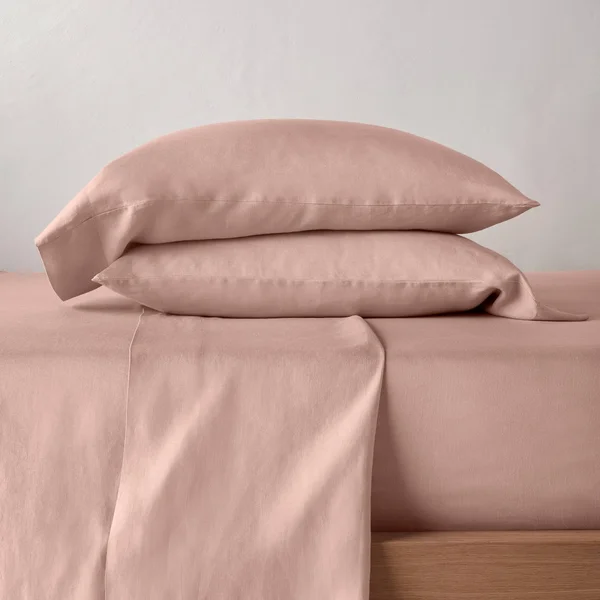 Queen 100% Washed Hemp Solid Sheet Set Blush - Casaluna