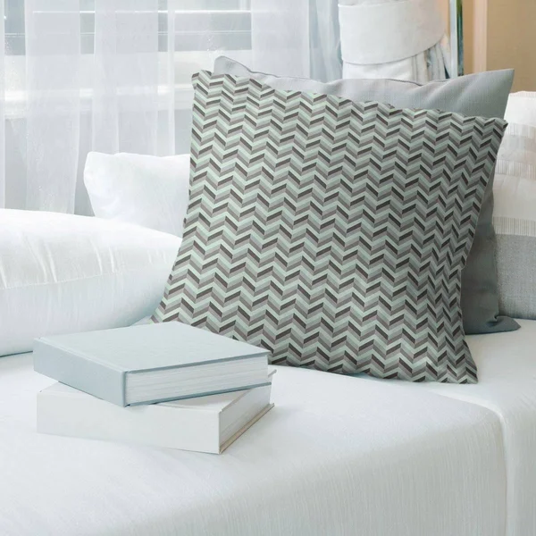 Chevrons with Green Throw Pillow - 18 x 18 - Mint Green & Brown - Faux Suede