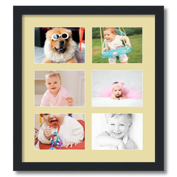 Collage Picture Frame, Satin Black Frame with 6 openings for 5x7 Photos with Ivory Buttercup Mat. D3926GD86, ArtToFrames