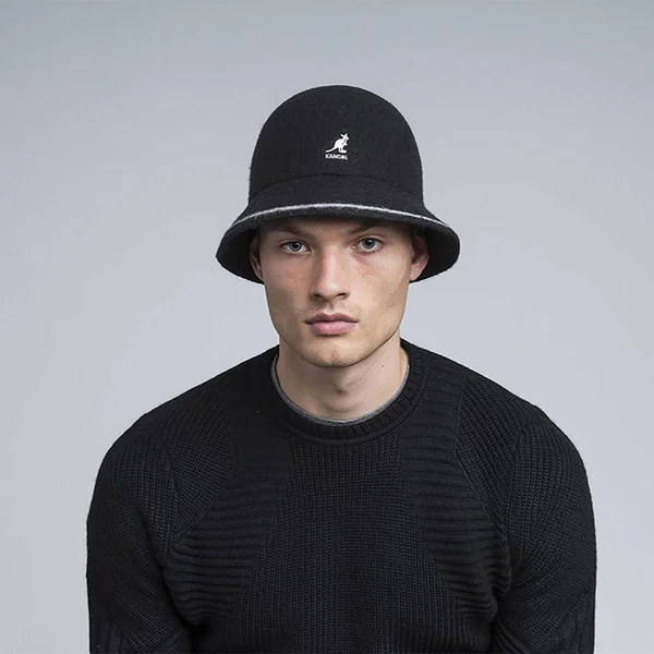 Kangol Stripe Casual Bucket Hat - Black, Off White - L - Men