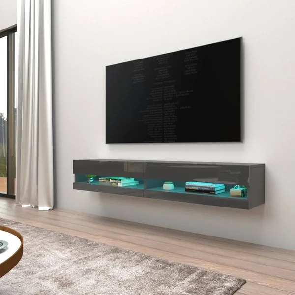 Vigo 180 Wall-Mount Floating 71-In. TV Stand w/ 16-Color LED (Black)