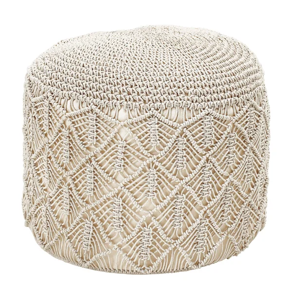 Bloomingville Off-White Handwoven Cotton Macrame Pouf - Cream