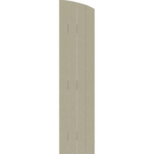 21 1/2 inchw x 79 inchh (71 5/8 inch Low Side) Rustic Four Board Joined Board-n-Batten Faux Wood Shutters w/Elliptical Arch Top