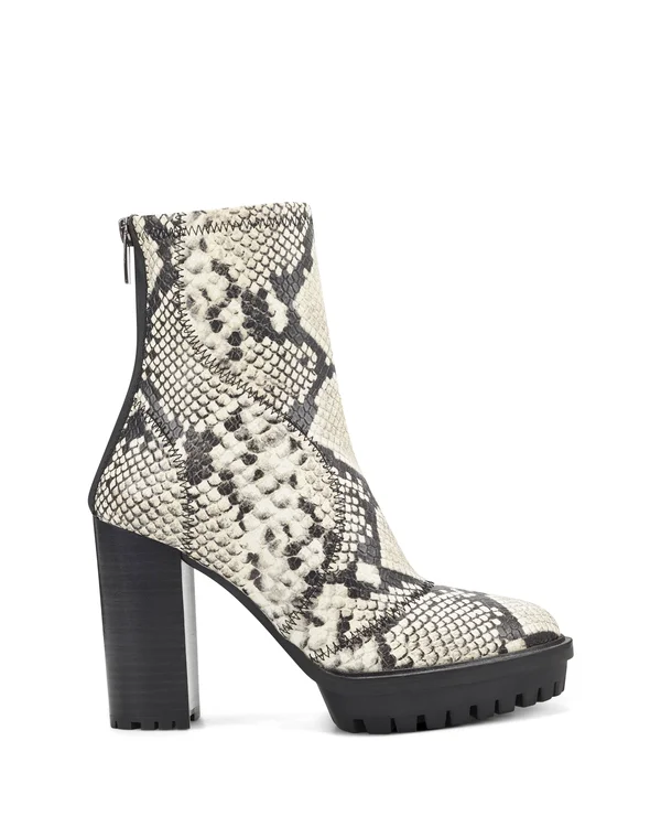 Vince Camuto Women's Erettie Lug Sole Platform Booties - Black/White Snake