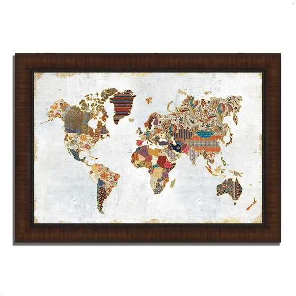 Tangletown Fine Art Pattern World Map by Laura Marshall - Framed Painting Print, Ready to Hang 622904-4330p120