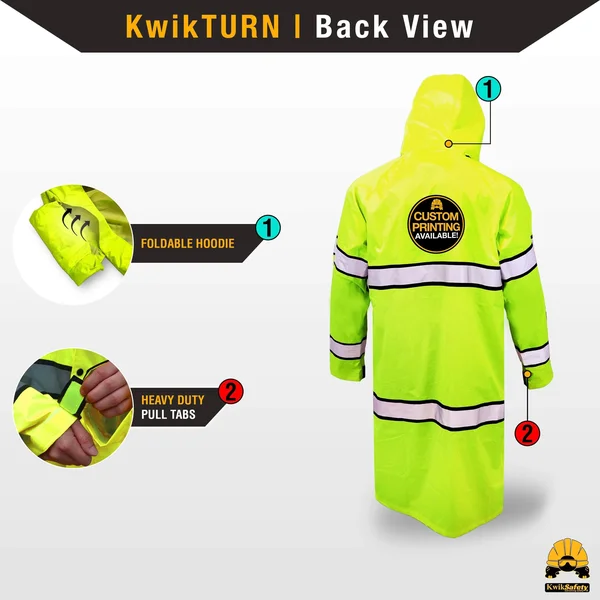 KwikSafety (Charlotte - NC) Torrent Class 3 Safety Trench Coat, High Visibility Waterproof Windproof Safety Rain Jacket, Hi Vis