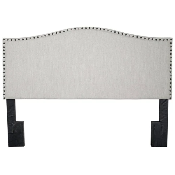 Bernards Darcy King Padded Upholstered Headboard in Beige Fabric with Nailheads - 1505DS-110