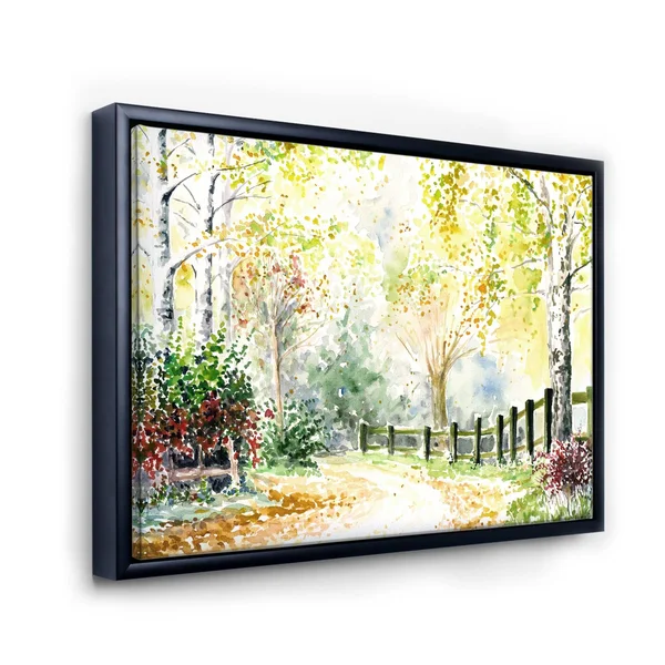Designart &Autumn Countryside Landscape in The Afternoon& Traditional Framed Canvas Wall Art Print - 40 in. Wide x 30 in. High