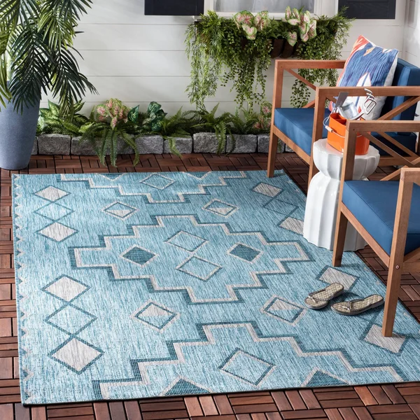 Safavieh 6&-7x22 x 6&-7x22 Round Courtyard CY8533-37121 Aqua - Grey Rug
